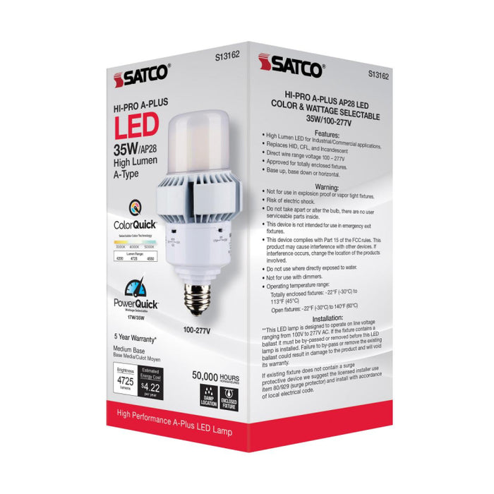 Satco S13162 35W/17W A-Plus LED Bulb; AP23; 3CCT Selectable; Medium Base; 120-277V; Type B