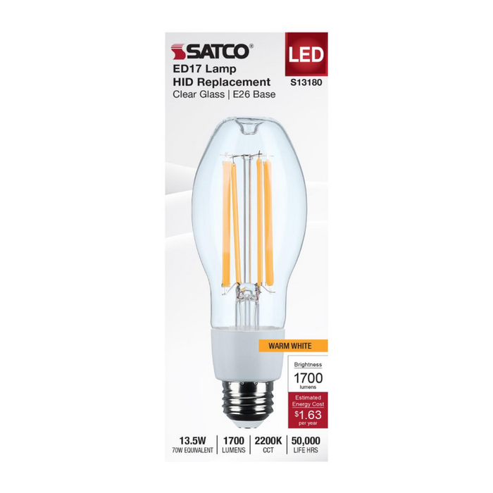 Satco S13180 13.5W LED HID, ED17, 2200K, E26 Base, 120-277V, Type-B