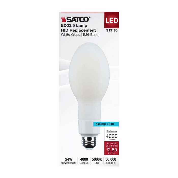 Satco S13185 24W LED HID, ED23.5, 5000K, E26 Base, 120-277V, Type-B