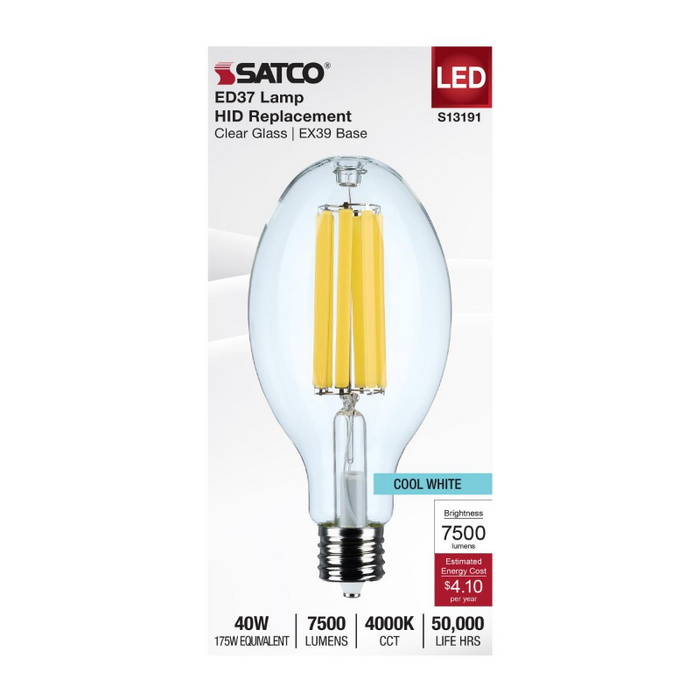 Satco S13191 40W LED HID, ED37, 4000K, EX39 Base, 120-277V, Type-B