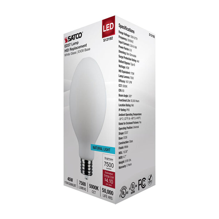 SATCO S13192 45W LED HID, ED37, 5000K, EX39 Base, 120-277V