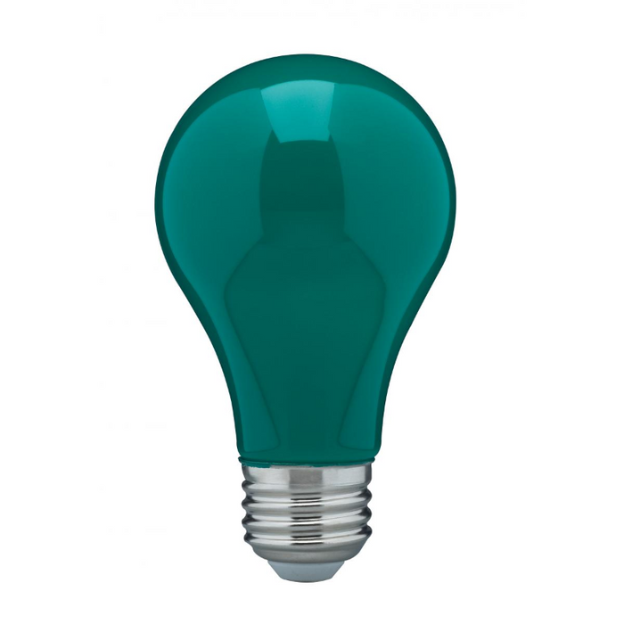 Satco S14986 8W A19 LED Color Bulb, Dimmable, Green, 6-Pack