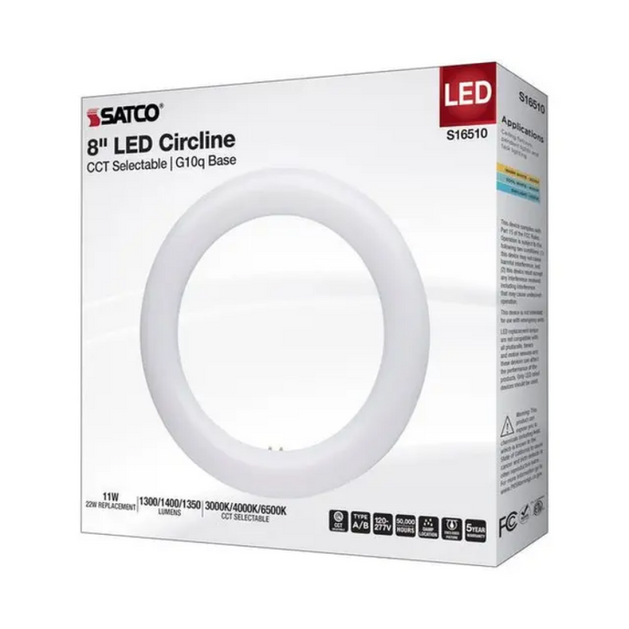 Satco S16510 11W T9 LED Circline Bulb, G10q Base, 3CCT Selectable, 120-277V, Type A/B