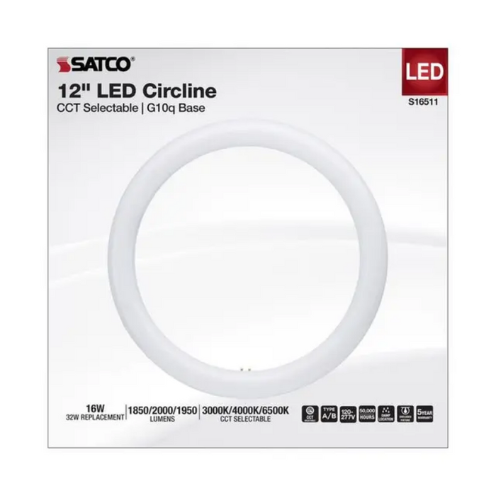 Satco S16511 16W T9 LED Circline Bulb, G10q Base, 3CCT Selectable, 120-277V, Type A/B