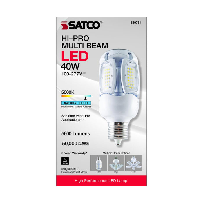 Satco S39751 40W LED HID Replacement, Corncob; 5000K; Mogul Extended Base; 120-277V; Type B; Adjustable Beam