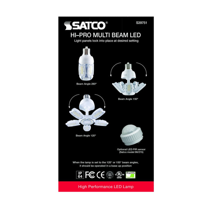 Satco S39751 40W LED HID Replacement, Corncob; 5000K; Mogul Extended Base; 120-277V; Type B; Adjustable Beam