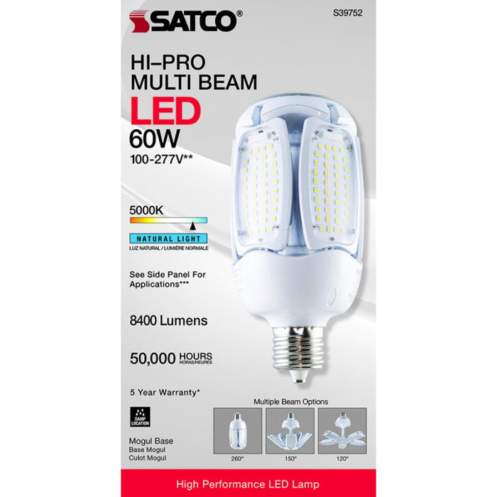 Satco S39752 60W LED HID Replacement, Corncob; 5000K; Mogul Extended Base; 120-277V; Type B; Adjustable Beam