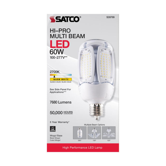 Satco S39799 60W LED HID Replacement, Corncob; 2700K; Mogul Extended Base; 120-277V; Type B; Adjustable Beam