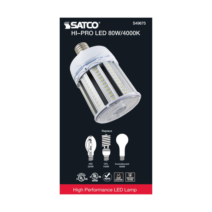 Satco S49675 80W LED HID Replacement; 4000K; Extended Mogul base; 120-277V, Type B; Economy Hi-Pro