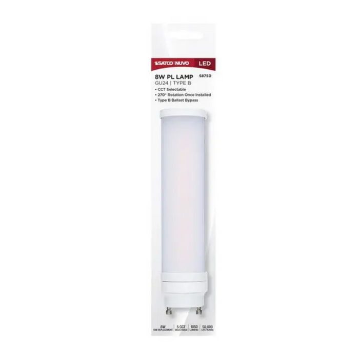 Satco S8750 8W PL LED Bulb, 5CCT Selectable, GU24 Base, 120-277V, Type B