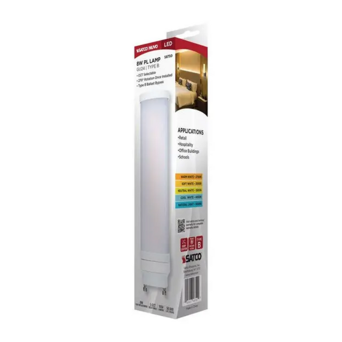 Satco S8750 8W PL LED Bulb, 5CCT Selectable, GU24 Base, 120-277V, Type B