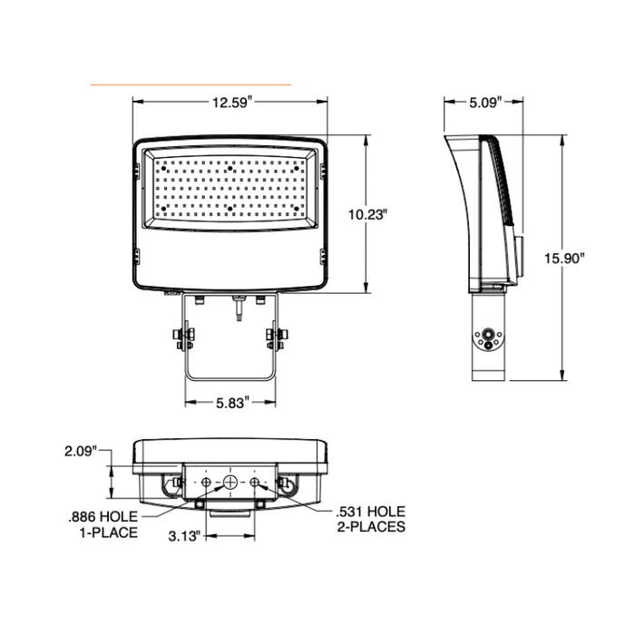 EXO SGF2 Sling 120W LED Flood Light, 4000K, 14,584 Lumens, 120W, 120-277V, 0-10V Dimming,  Trunnion Mount