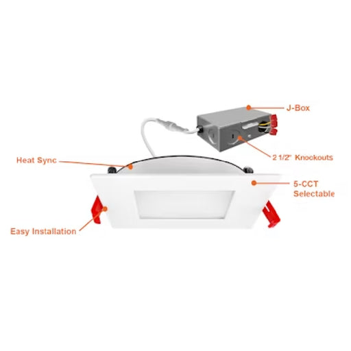 Envision LED 3" 15W Slim-Line LED Square Slim Panel Downlight, 5CCT Selectable