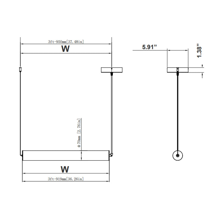Westgate ST360 Series LED Suspended 360D Commercial Tube Lights, 4 Power & 5CCT Selectable, 120-277V - 3-ft