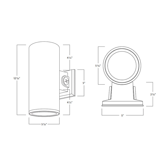Rayon T212LEDB 6" 30W/40W/50W LED Up/Down Light Bi-Directional Cylinder, 3CCT Selectable, 120-277V, Photocell with Emergency Battery 4W