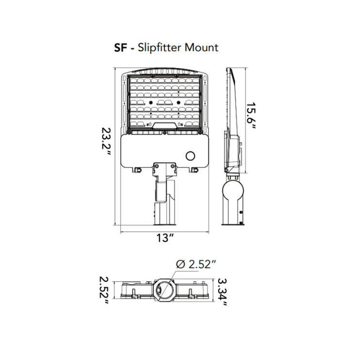Rayon T321LEDB WS140 14" Skyline LED Area Light, 60W / 90W / 120W / 140W & 3CCT Selectable, Wall Mount Bracket with Slipfitter