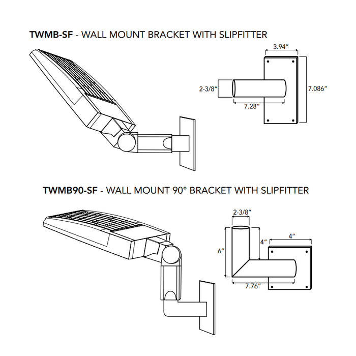 Rayon T322LEDB Series 22" Skyline LED Area Light, 120W / 180W / 240W / 300W & 3CCT Selectable, Type 3 Distribution, Wall Mount Bracket with Slipfitter, Bronze Finish