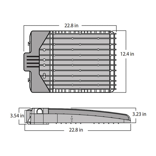 Rayon T322LEDB WS400 Series 22" Skyline LED Area Light, 160W / 240W / 320W / 400W & 3CCT Selectable, Type 3 Distribution, Wall Mount Bracket with Slipfitter, Bronze Finish