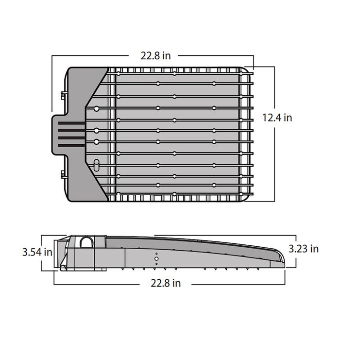 Rayon T322LEDB WS400 Series 22" Skyline LED Area Light, 160W / 240W / 320W / 400W & 3CCT Selectable, Type 3 Distribution, Wall Mount Bracket with Slipfitter, Bronze Finish