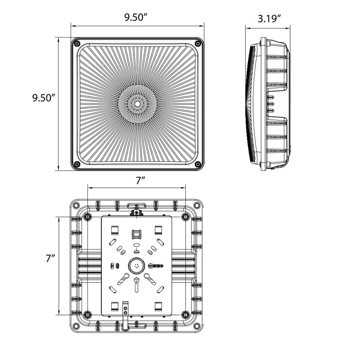 Rayon T730LEDB Series Square Slim 60W LED Canopy Light, 120-277V, Surface Mount, Bronze Finish