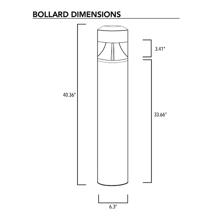 Rayon T851LEDB 14W/19W/24W LED Round Cut-Off Bollard w/ Inner Wall, 3CCT Selectable, Up to 24000 Lumens, 120-277V