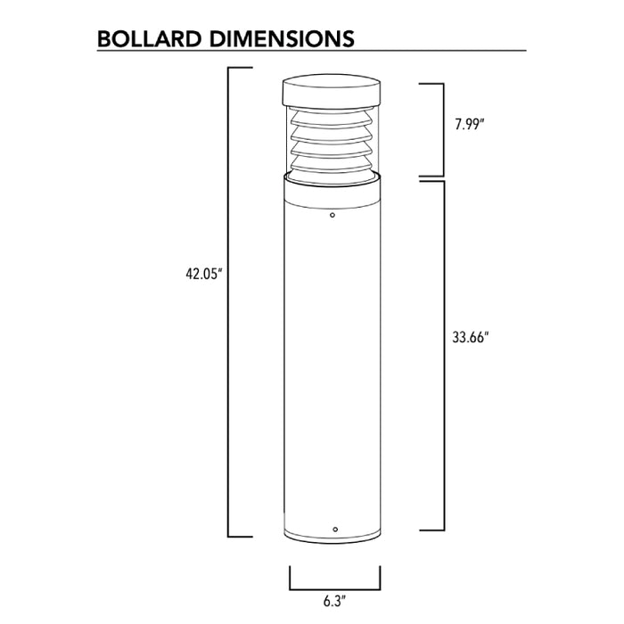 Rayon T861LEDB 14W/19W/24W LED Round Flat Top Bollard w/ Louvers, 3CCT Selectable, Up to 1800 Lumens, 120-277V