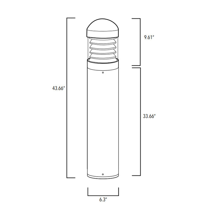 Rayon T863LEDB 14W/19W/24W LED Round Domed Top Bollard with Louvers, 3CCT Selectable, Up to 1800 Lumens, 120-277V, Bronze Finish