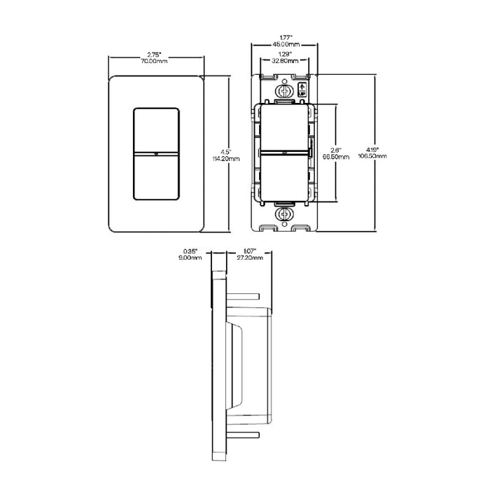 Daintree WWD2-2 2-Button Battery-Operated Wall Dimmer, Recess Mount