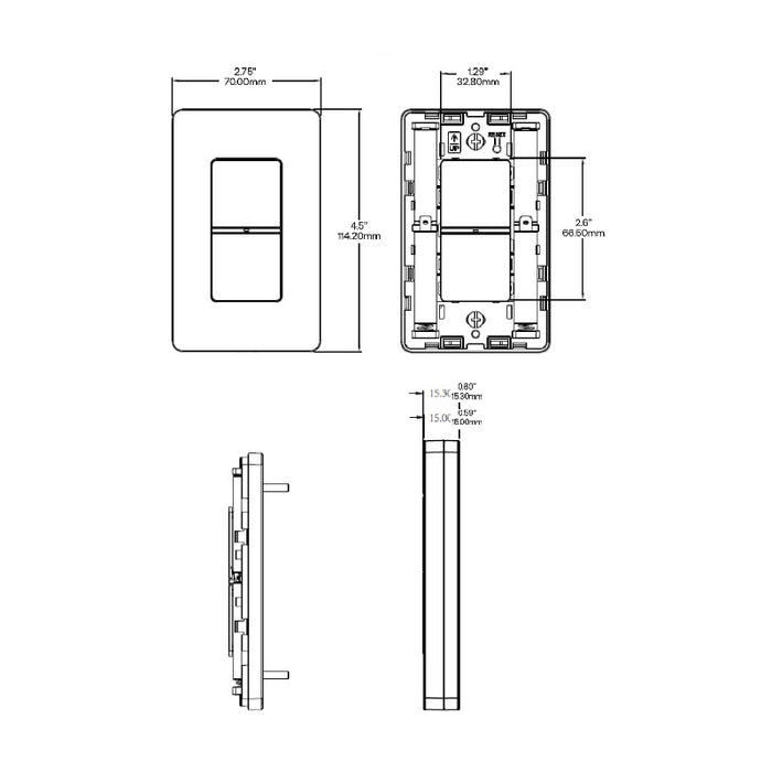 Daintree WWD2-2 2-Button Battery-Operated Wall Dimmer, Surface Mount