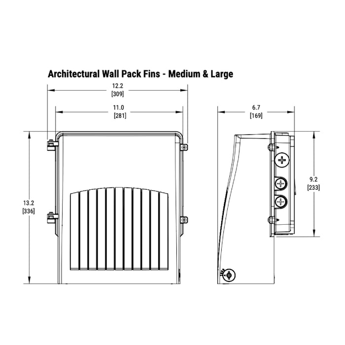 Lumark AWP 55W/65W/75W LED Architectural Medium Fins Wall Pack, 3CCT Selectable, 120-347V