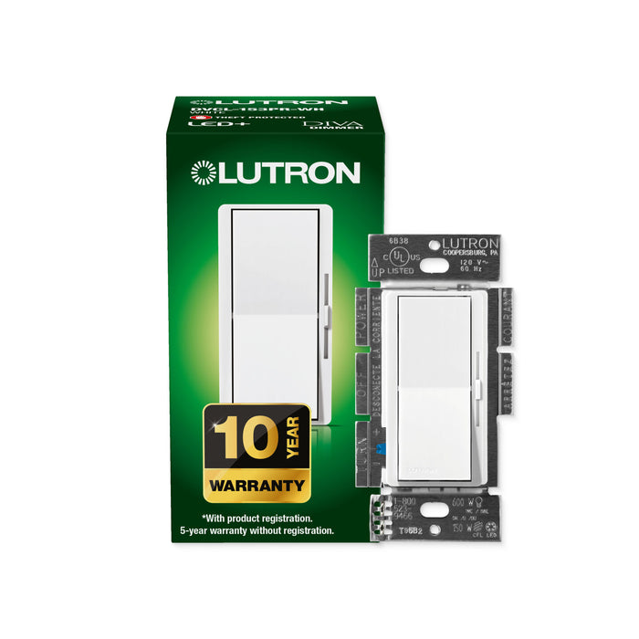 Lutron Diva LED+ Dimmer DVCL-153P – 150W LED / 600W Incandescent Single-Pole/3-Way Dimmer Switch, Preset Paddle
