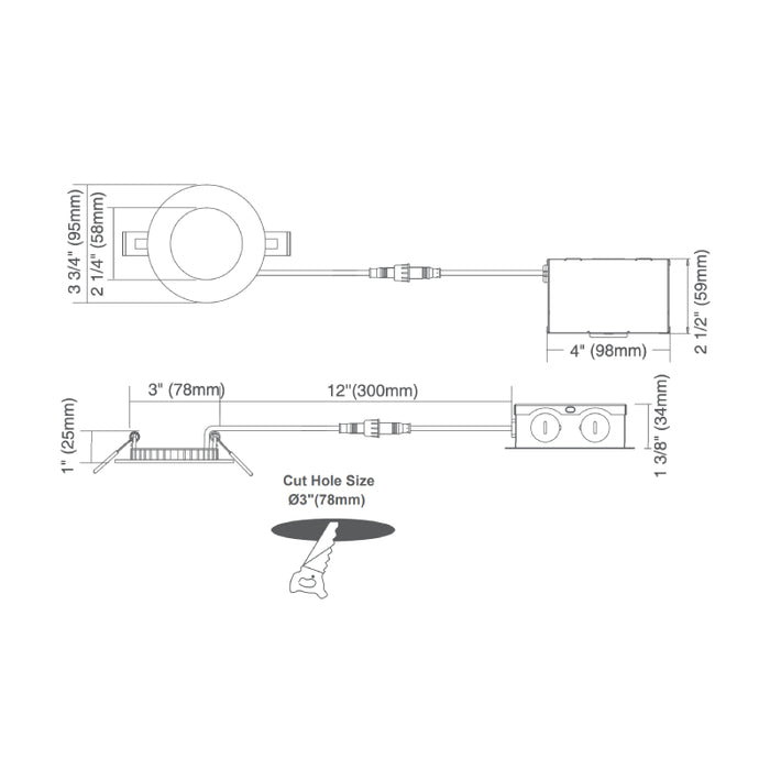Elite FS-RL375 3" 8W, 500 Lm, Fire Rated Round Slim LED, CCT Selectable, Dimmable, 120V