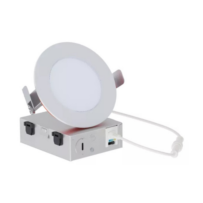 Halo HLBFR407FS5 4" Round Fire Rated Slim Low-Glare Canless LED Downlight, 5CCT Selectable, 120V - Matte White
