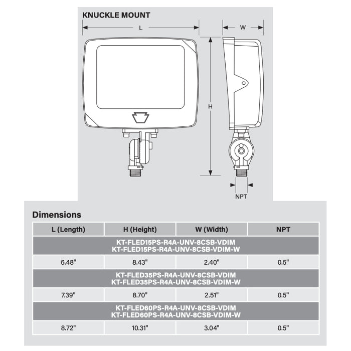 Keystone KT-FLED60PS-R4A 40W/50W/60W LED Flood Light, 3CCT Selectable