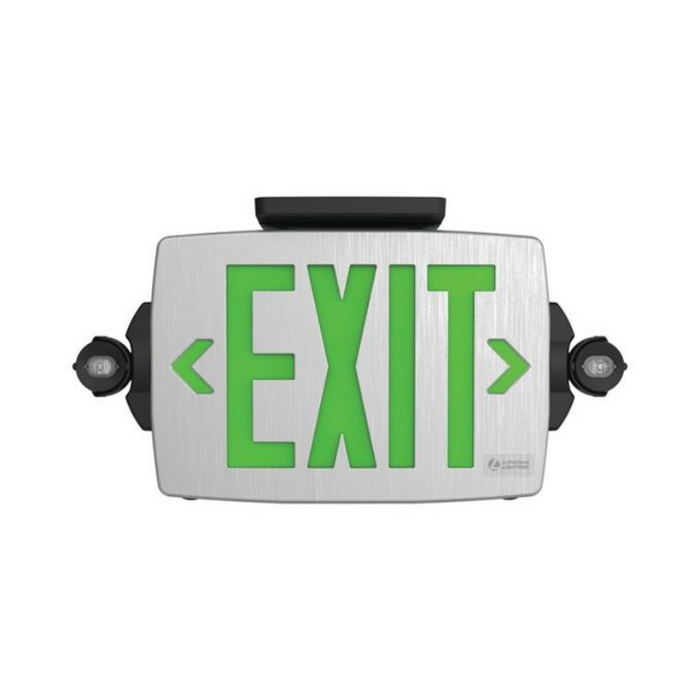 Lithonia Contractor Select LHQM Quantum Thermoplastic LED Emergency Light/Exit Combo, Single or Double Face, Red/Green Selectable, 120-277V - Black/Brushed Silver