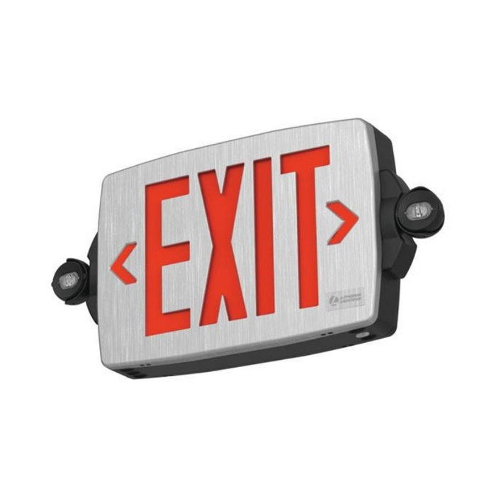 Lithonia Contractor Select LHQM Quantum Thermoplastic LED Emergency Light/Exit Combo, Single or Double Face, Red/Green Selectable, 120-277V - Black/Brushed Silver