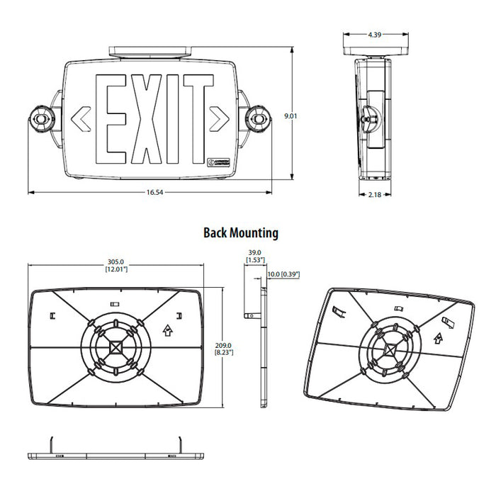 Lithonia LHQM S W RG MVOLT HO SD M6 Quantum LED Exit Combo, Stencil Face, White Housing, Red/Green Switchable Letter, 120-277V, High Output Battery, Self Diagnostic