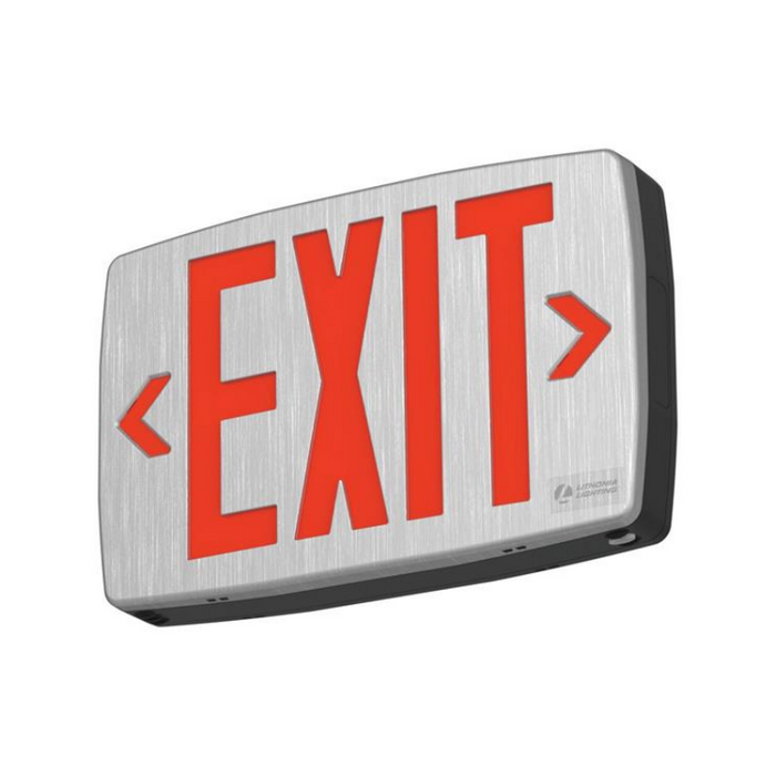 Lithonia Contractor Select LQM Quantum Thermoplastic LED Exit Sign, Single or Double Face, Red/Green Selectable, 120-277V - Black/Brushed Silver 