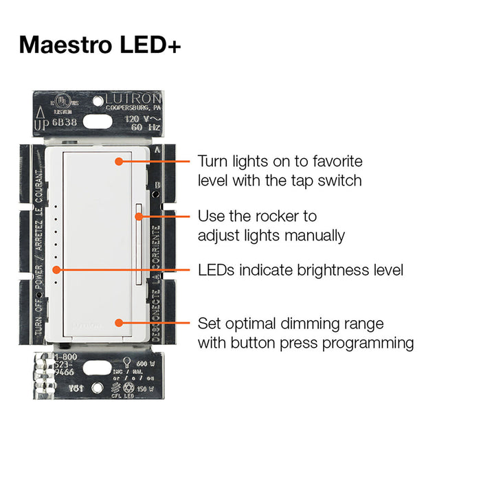 Lutron MACL-153M Maestro LED+ Dimmer Switch,150W LED, Single Pole or 3-Way