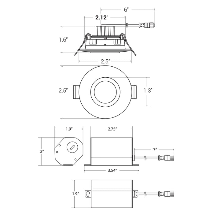 Elite RL173-CCT 1" 5W 360 Lumens, Canless LED Gimbal Adjustable,  CCT Selectable, Dimmable, 120V