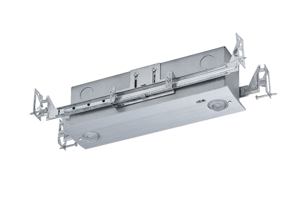 Compass CELEM LED Recessed Emergency Light, with Adjustable Lamp Heads and brushed aluminum ﬁnish.
