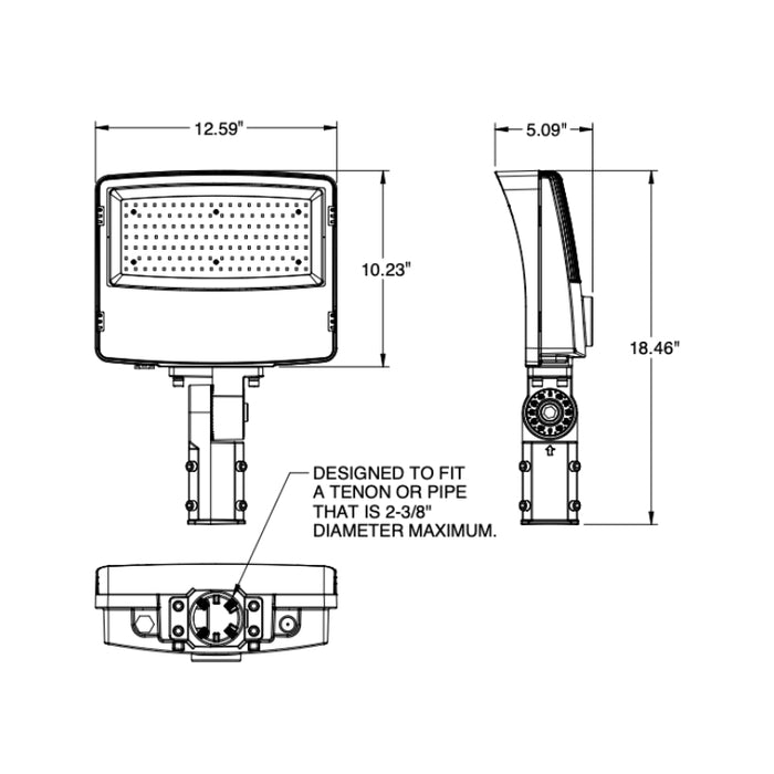 EXO SGF2 Sling 80W LED Flood Light, 4000K, 9,773 Lumens, 120-277V, 0-10V Dimming. Slipfitter Knuckle