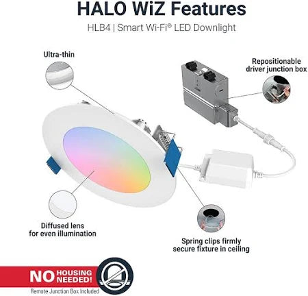 Halo HLB4069WZ 4" Smart Wi-Fi Slim Canless RGBW LED Downlight Connected by WiZ Pro