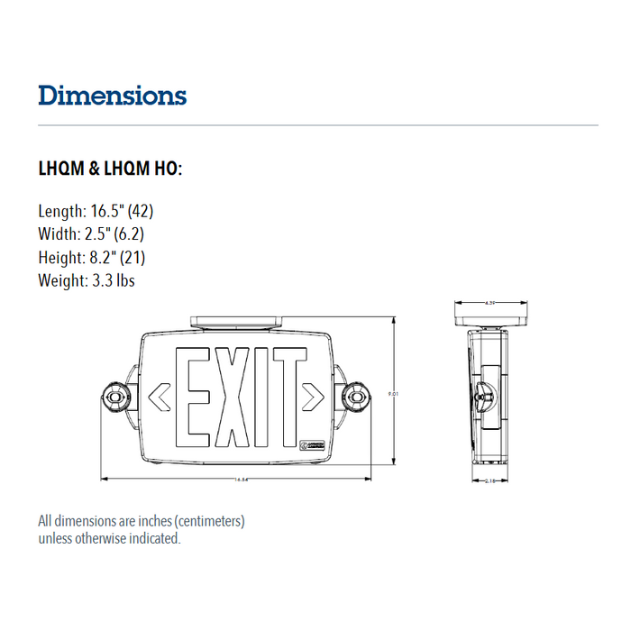Lithonia Contractor Select LHQM Quantum Thermoplastic LED Emergency Light/Exit Combo with High-Output Battery, Single or Double Face, Red/Green Selectable, 120-277V