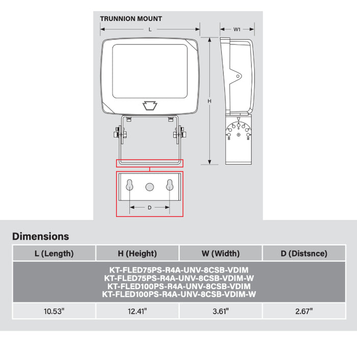 Keystone KT-FLED75PS-R4A 45W/60W/75W LED Flood Light, 3CCT Selectable