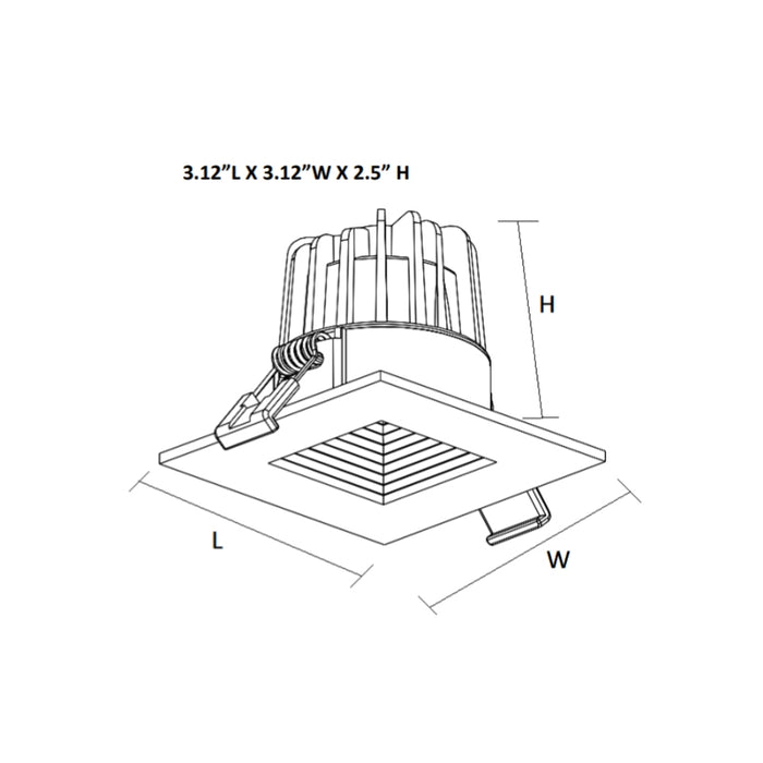Westgate SDL2S-BF 2" 8W LED Square Baffle Recessed Light, 2700K