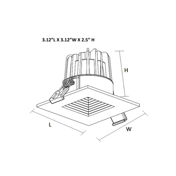 Westgate SDL2S-BF 2" 8W LED Square Baffle Recessed Light, 3000K