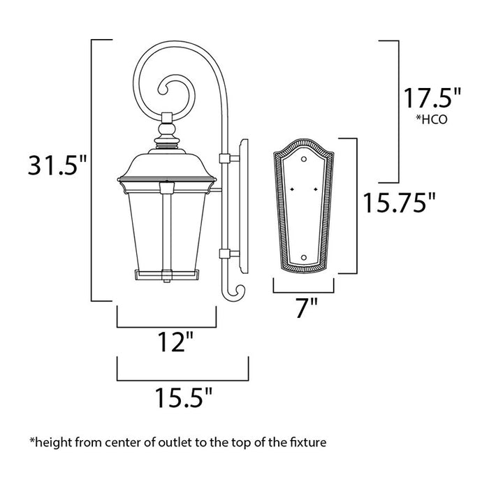 Maxim 56095 Dover LED E26 1-lt 32" Tall LED Outdoor Wall Lantern
