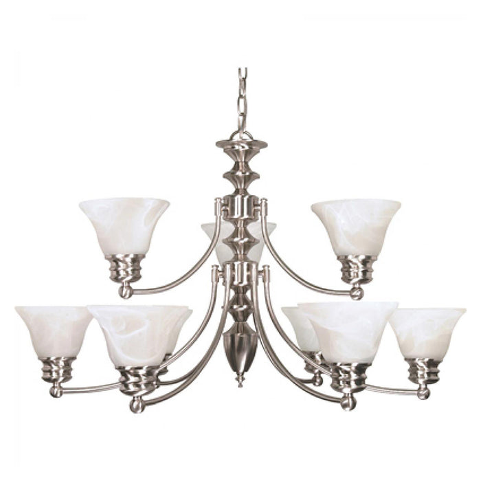 Nuvo Empire 9-lt 32" Chandelier, Alabaster Glass