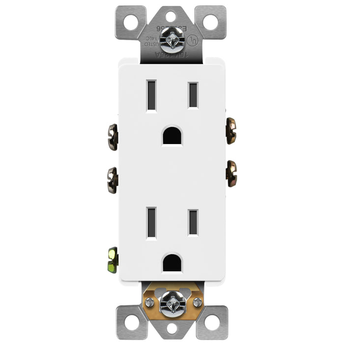Enerlites 61501 Residential Grade Decorator 15Amp 5-15R Self-Ground Duplex Receptacle, 10-Pack
